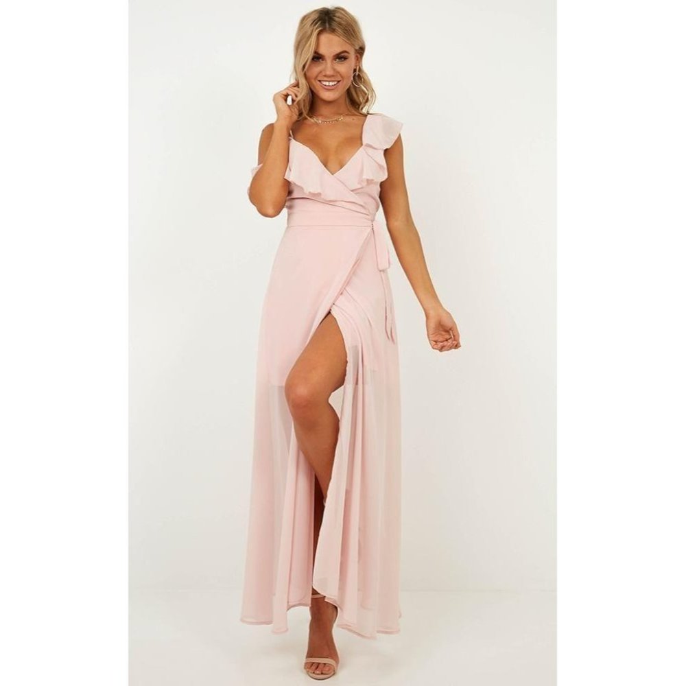 COPY -Showpo Pink Blush V Neck Sleeveless Chiffon Wrap Maxi Dress 6